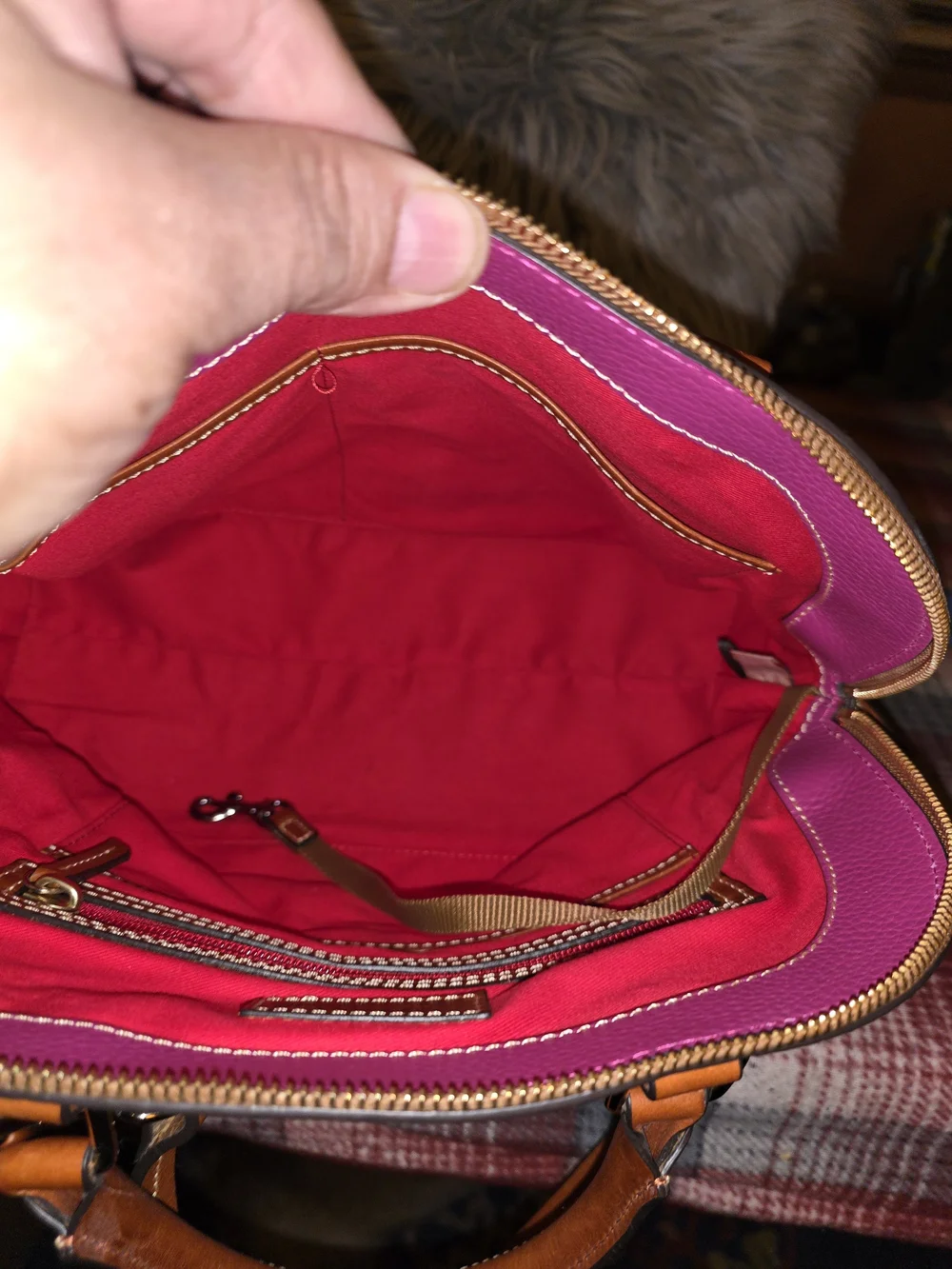 Dooney & Bourke Hot Pink Dome Satchel with Tan Trim